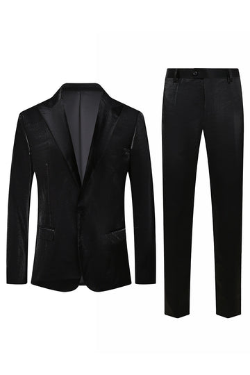 Black Peak Lapel 2 Piece Menn Velvet Prom Suits